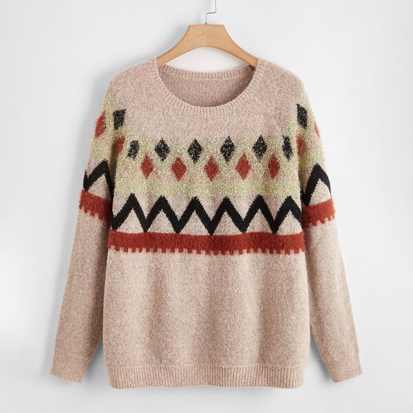 

Plus Argyle And Chevron Pattern Sweater, Khaki