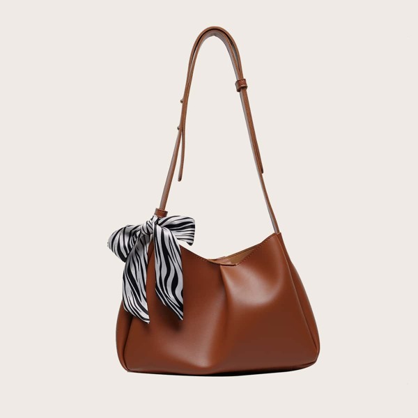 

Bow Decor Shoulder Bag With Inner Pouch, Brown