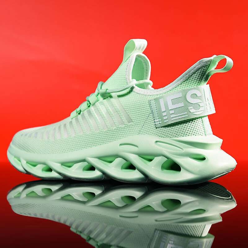 

Guys Letter Tape Lace-up Knit Sneakers, Pastel mint green