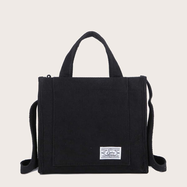 

Letter Patch Tote Bag, Black