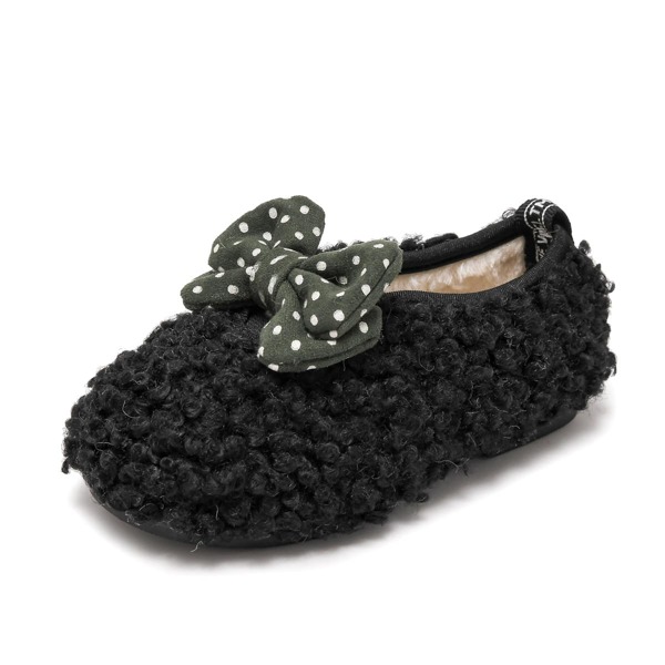 

Toddler Girls Bow Decor Fluffy Flats, Black