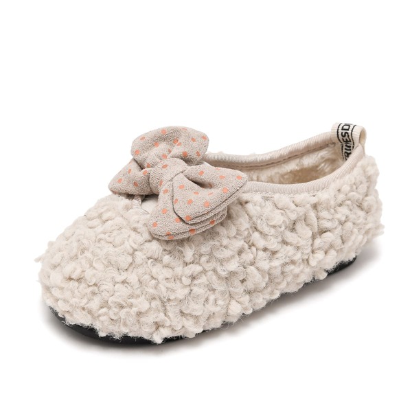 

Toddler Girls Bow Decor Fluffy Flats, Beige