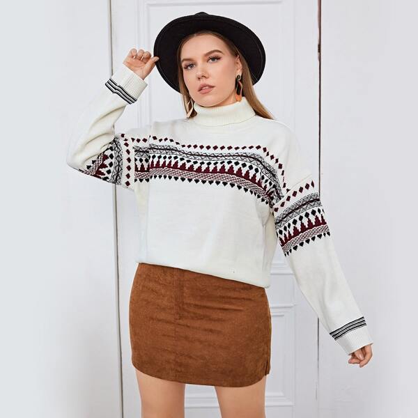 

Plus Fair Isle Turtleneck Sweater, White