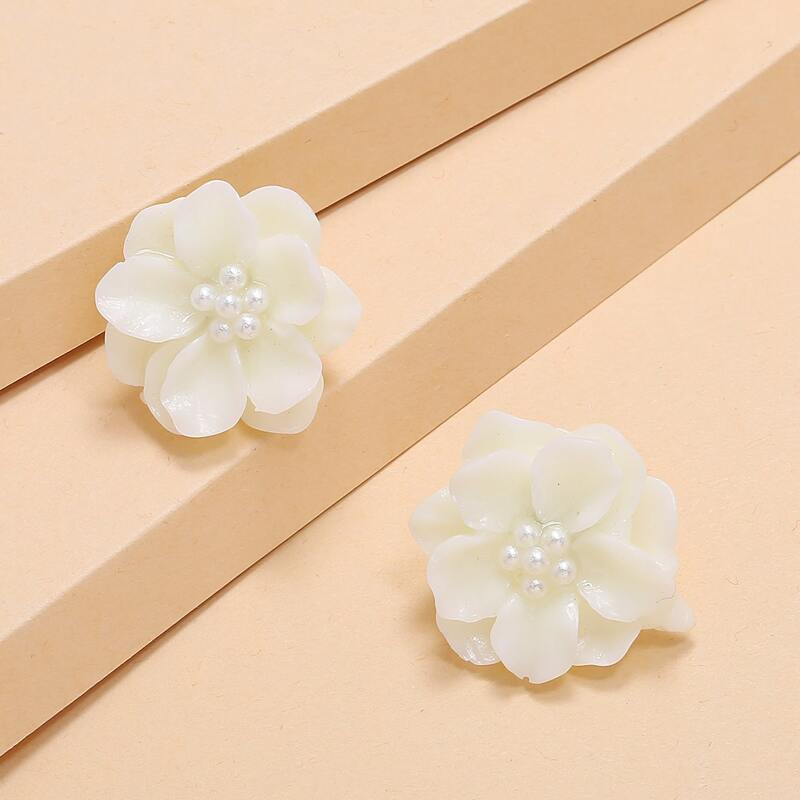 

Faux Pearl Floral Stud Earrings, White