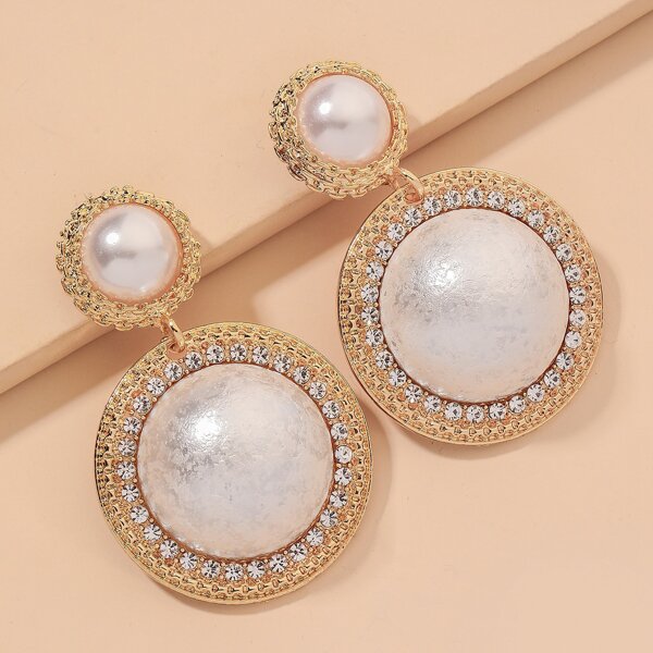 

Rhinestone Faux Pearl Drop Earrings, Gold