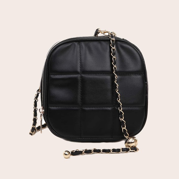 

Stitch Detail Chain Crossbody Bag, Black