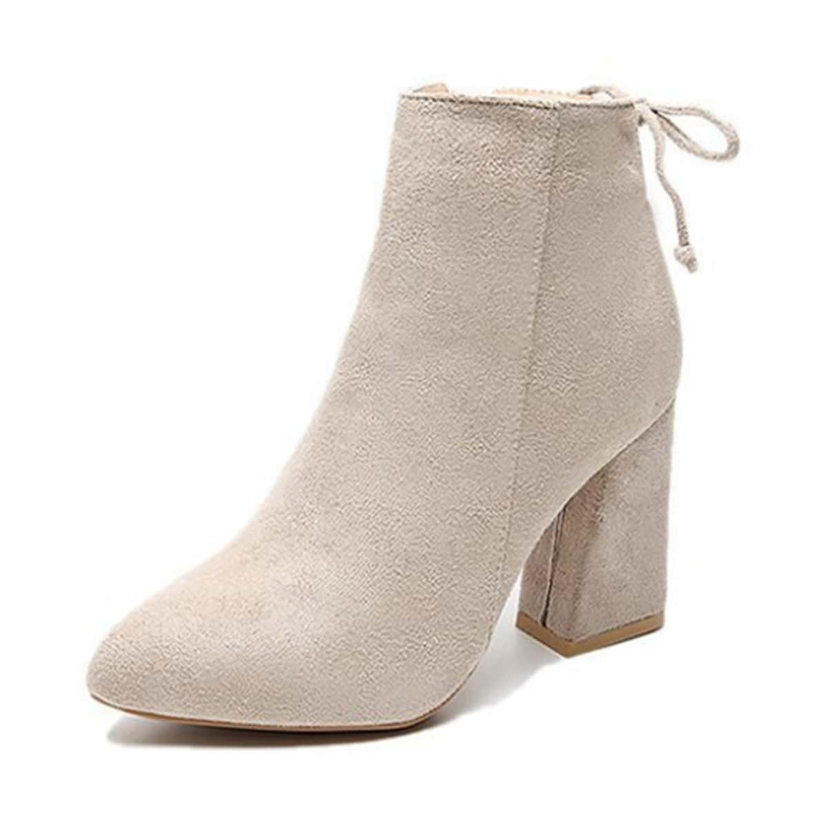 

Tie Back Chunky Heeled Ankle Boots, Beige