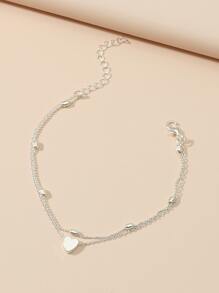 Girls Heart Decor Anklet - Silver - View 2