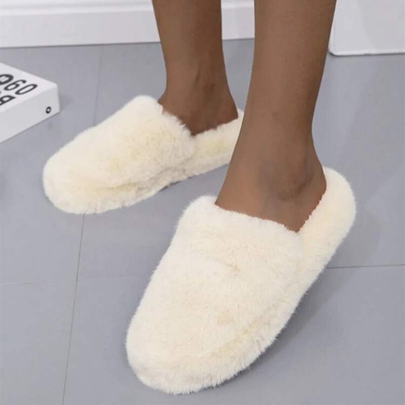 

Simple Plain Fluffy Slippers, White