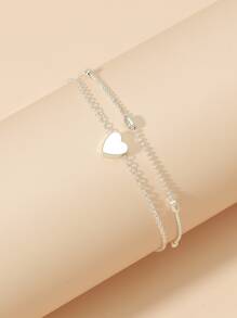 Girls Heart Decor Anklet - Silver - View 3