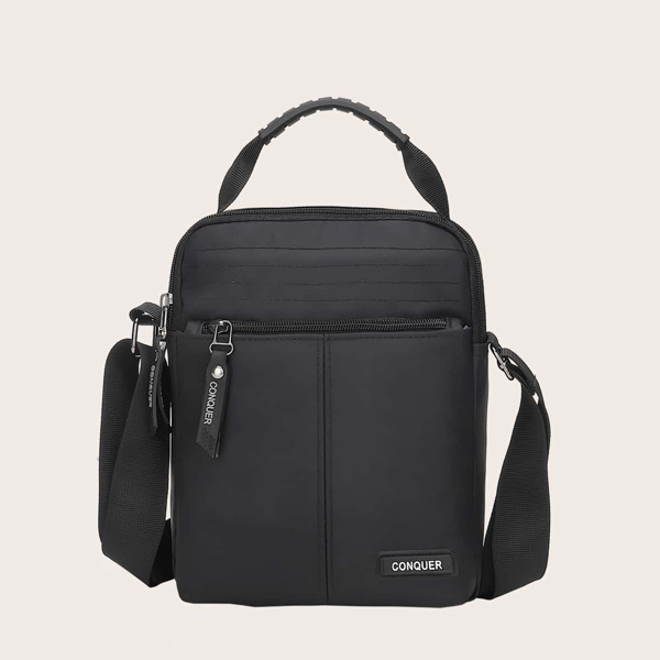 

Men Letter Patch Zip Front Crossbody Bag, Black