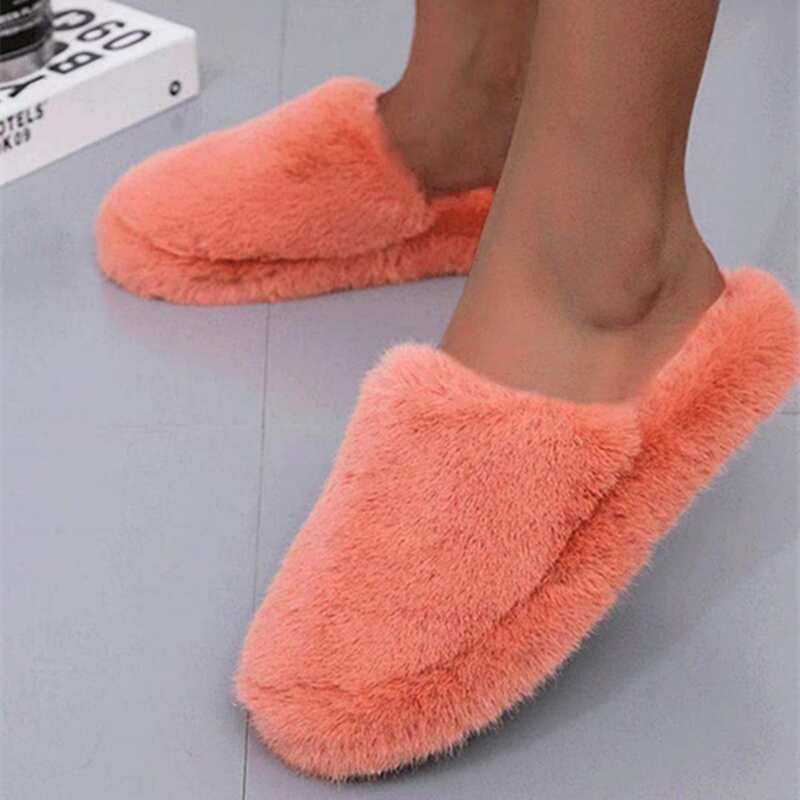

Simple Plain Fluffy Slippers, Orange