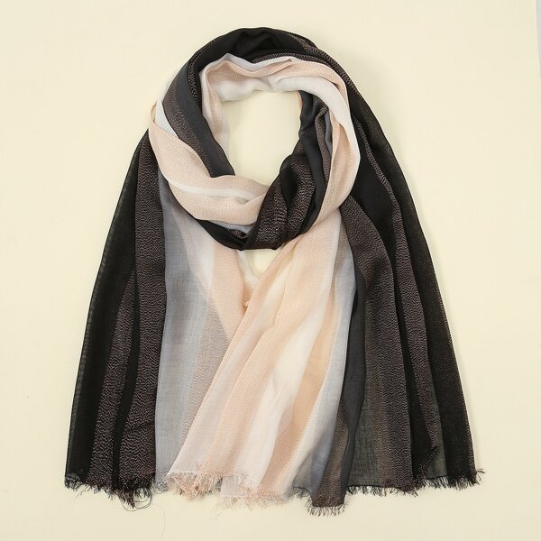 

Color Block Raw Hem Scarf, Multicolor