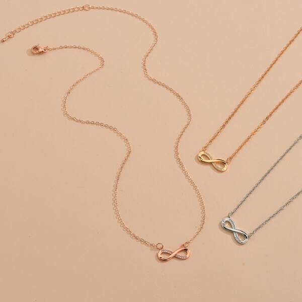 

3pcs Rhinestone Infinity Charm Necklace, Multicolor