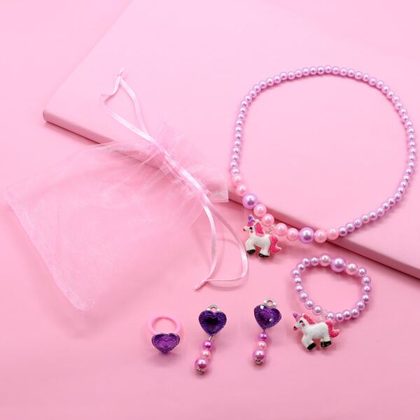 

Toddler Girls Necklace & Earrings & Ring & Bracelet, Multicolor