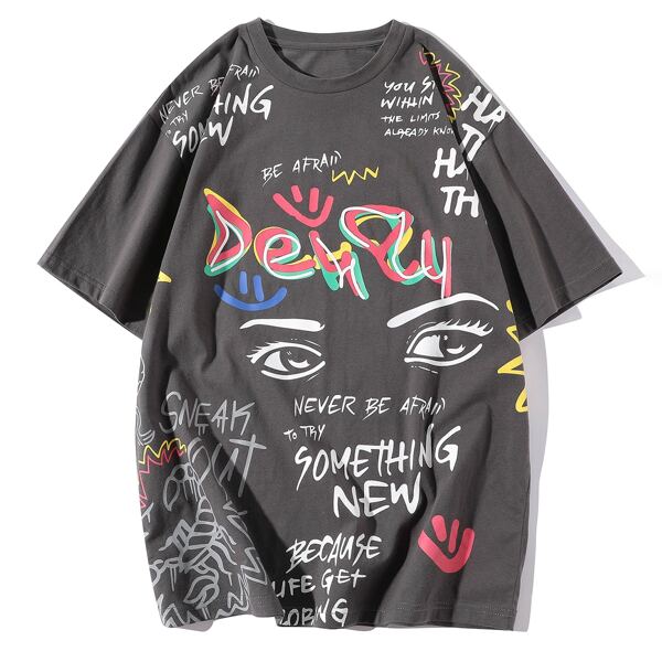 

Men Graffiti Print Tee, Dark grey