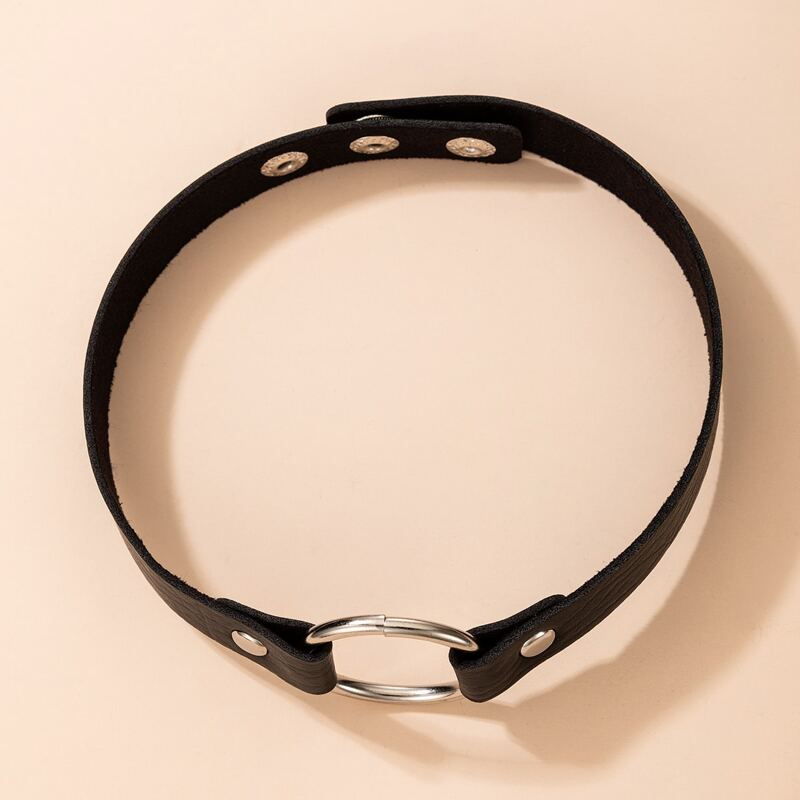 

Ring Faux Leather Choker, Black