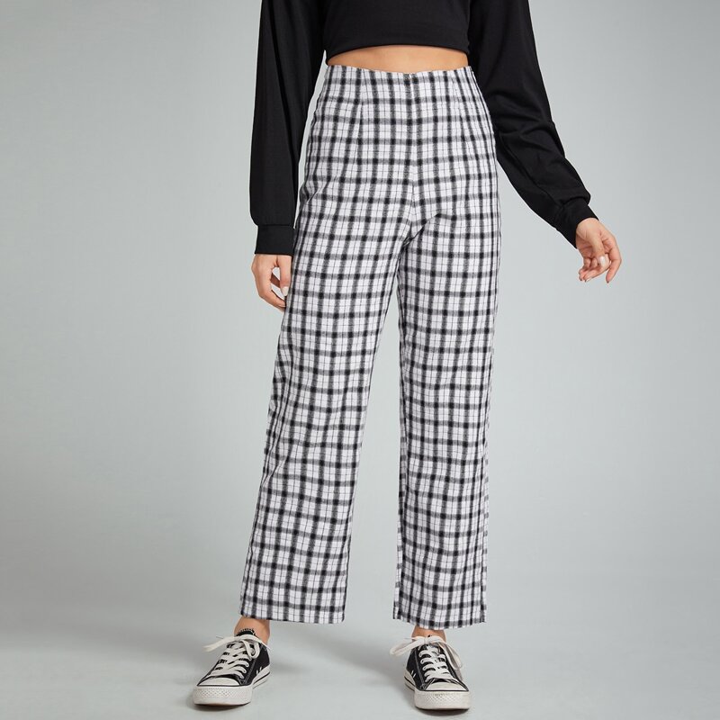 

Plaid Straight Leg Pants, Multicolor