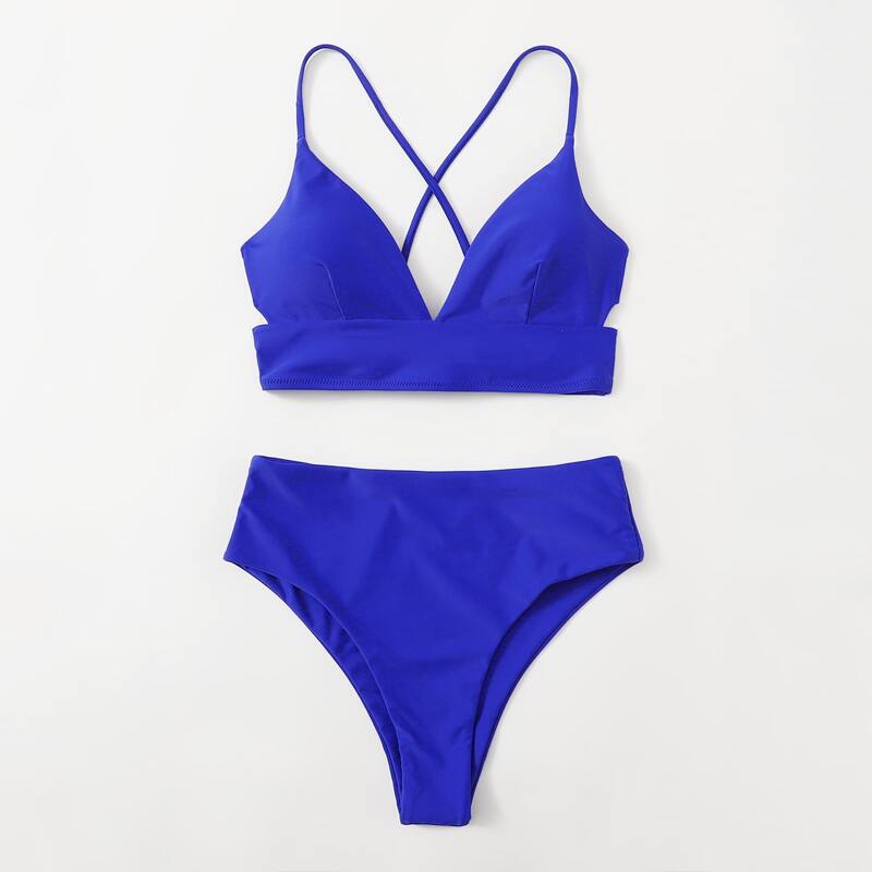 

Tie Back High Waisted Bikini Swimsuit, Royal blue