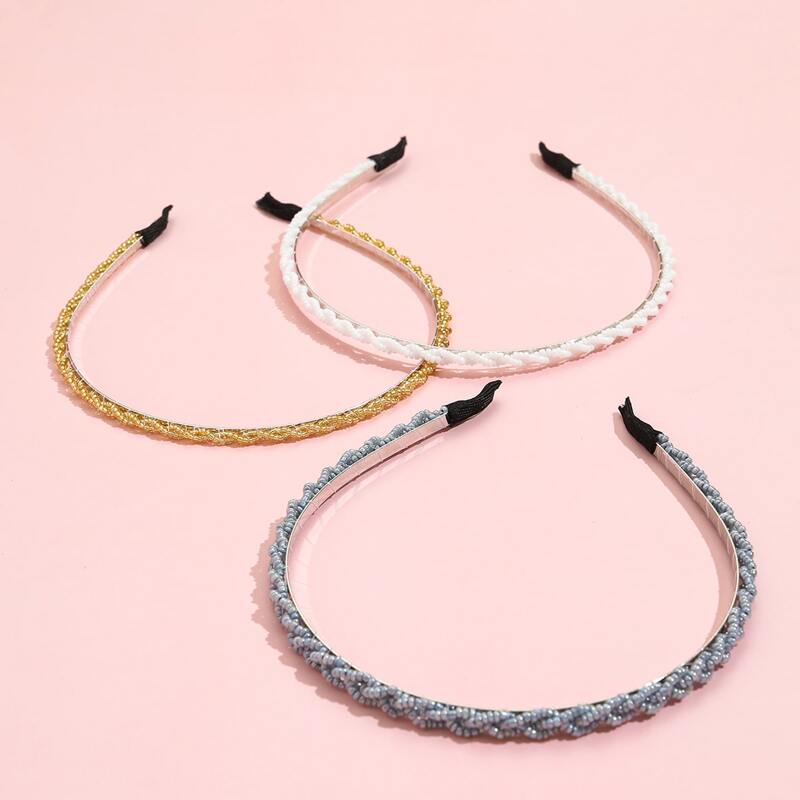 

3pcs Twist Beaded Hair Hoop, Multicolor