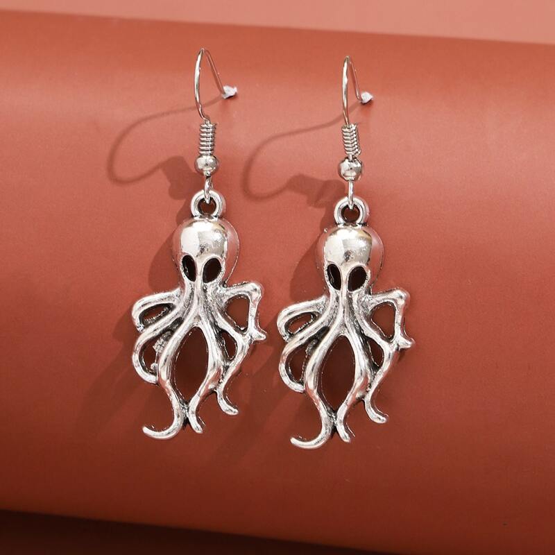 

Octopus Drop Earrings, Antique silver