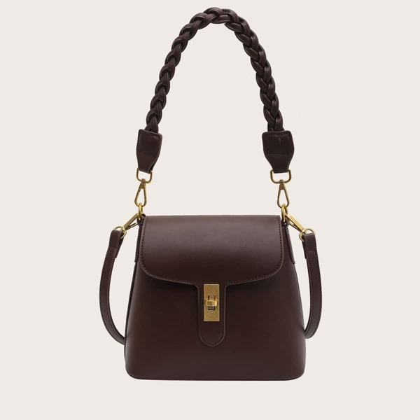 

Turn-Lock Flap Shoulder Bag, Brown