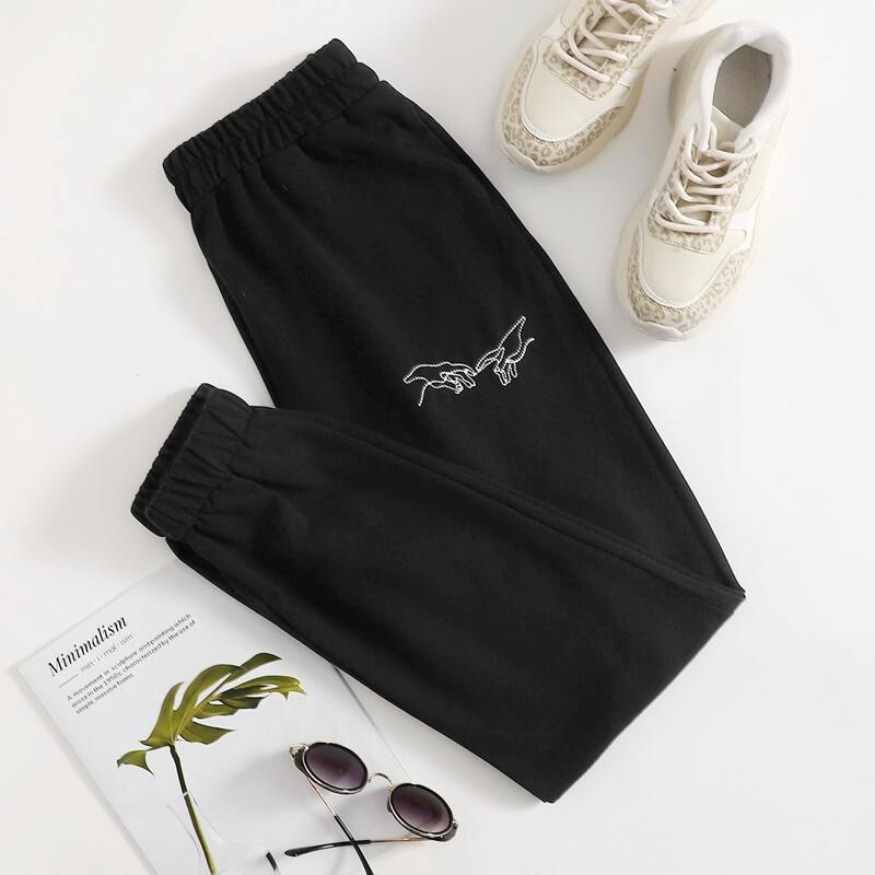 

Hand Embroidery Sweatpants, Black