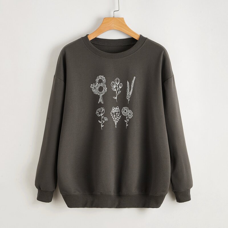 

Flower Graphic Drop Shoulder Sweatshirt, Dark grey