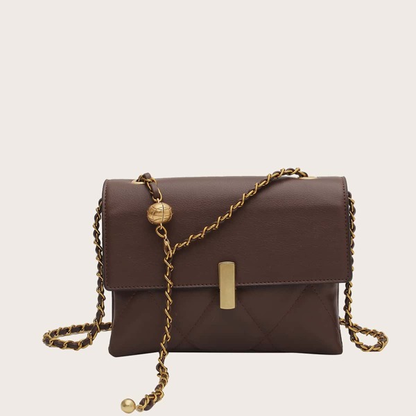 

Quilted Flap Chain Shoulder Bag, Brown