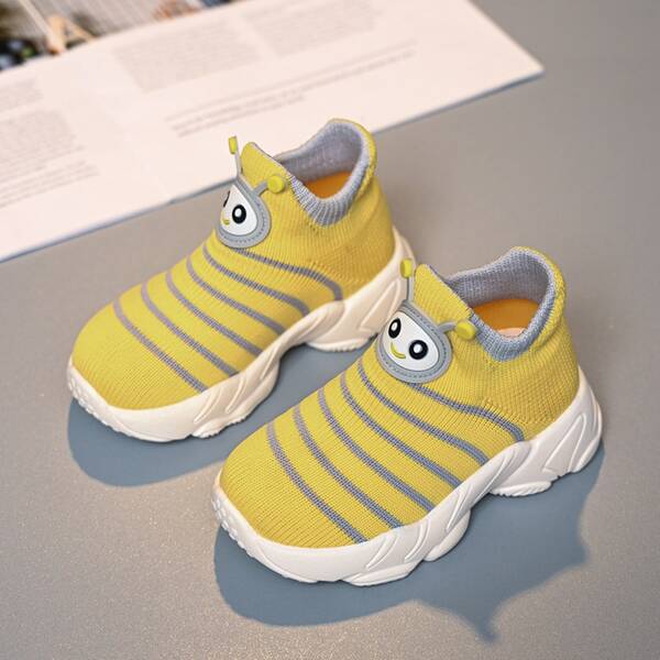 

Toddler Girls Cartoon Patch Striped Sock Sneakers, Yellow