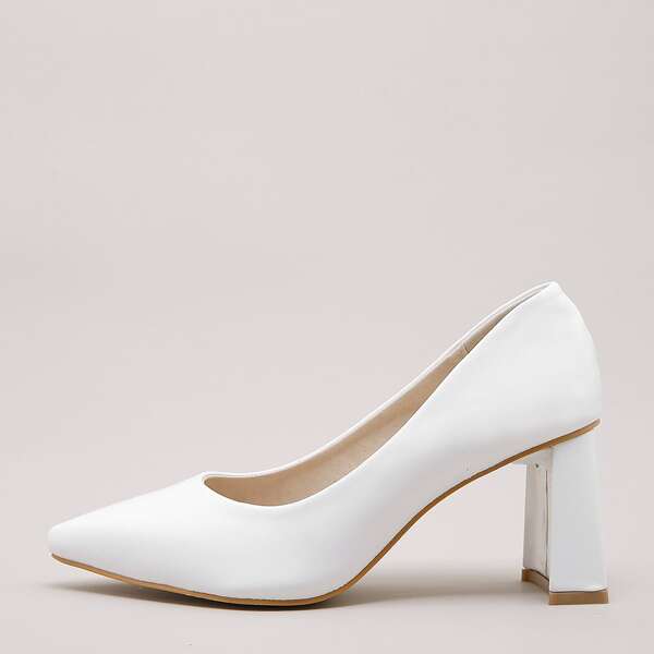 

Point Toe Chunky Court Heels, White