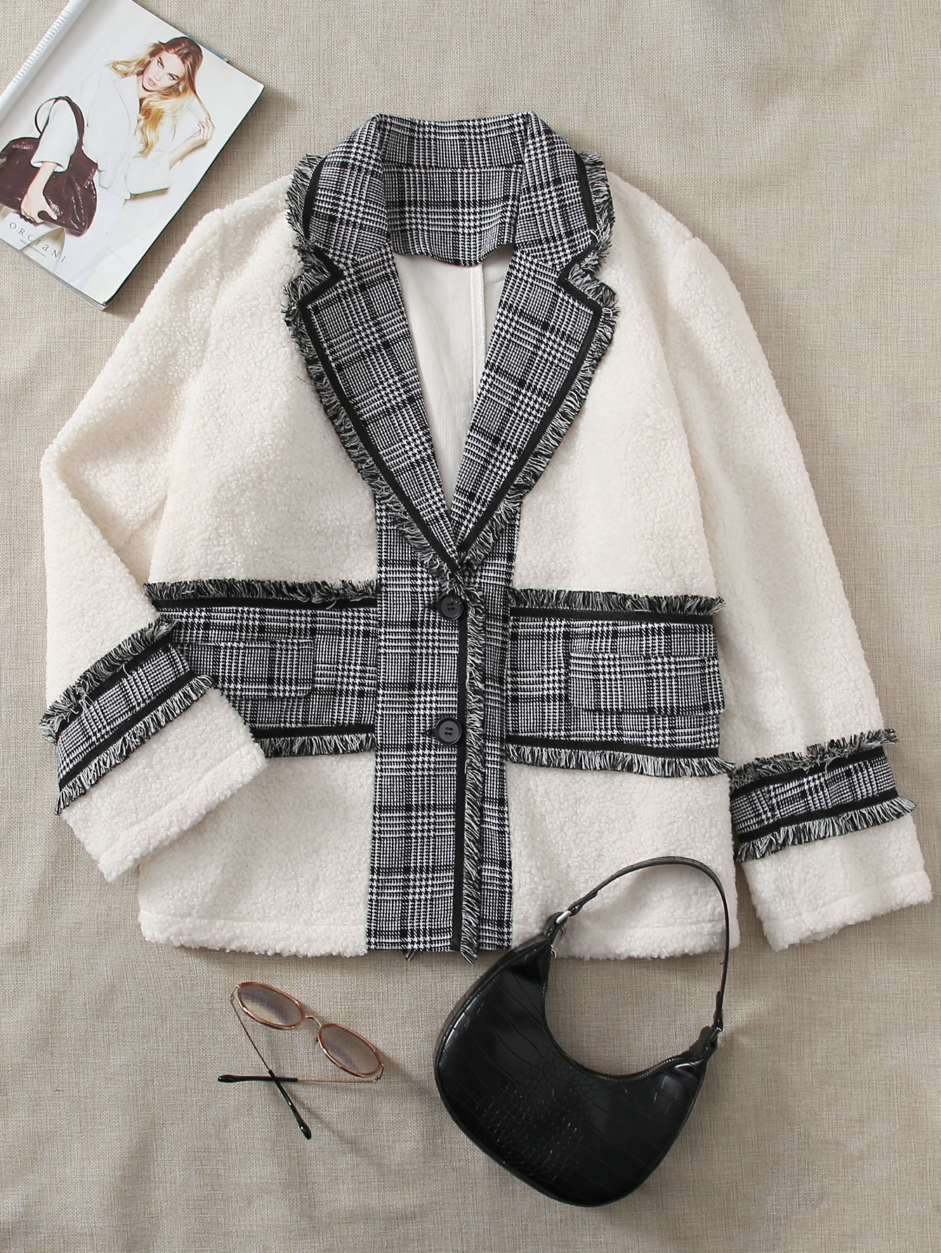 Plus Frayed Trim Button Front Teddy Coat thumbnail