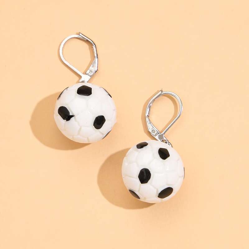 

Soccer Drop Earrings, Black and white