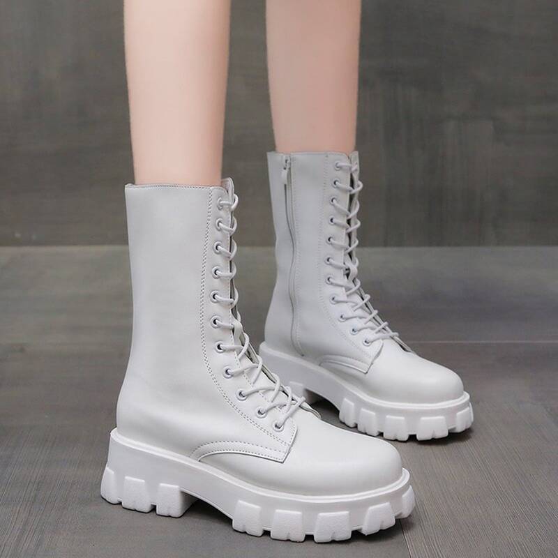 

Lace-up Platform Combat Boots, White
