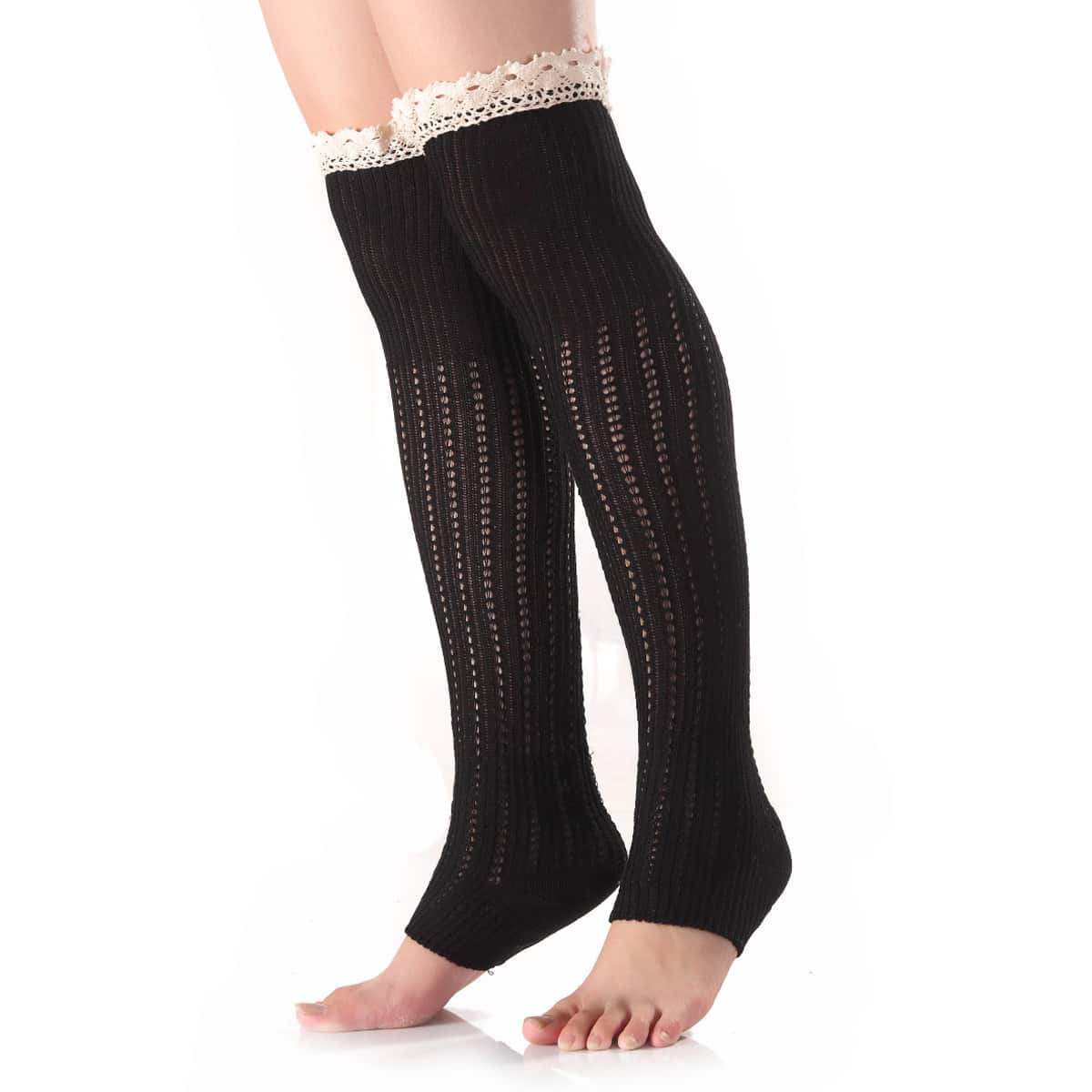 

Lace Trim Knit Leg Warmers, Black