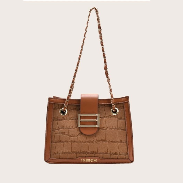

Croc Embossed Chain Shoulder Bag, Brown