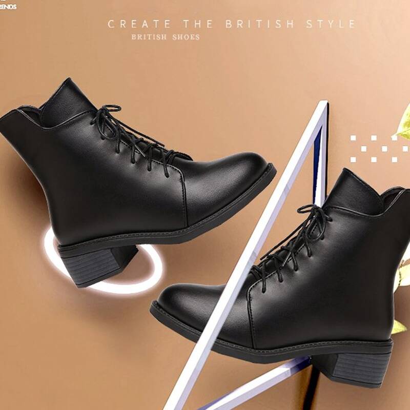 

Lace-up Chunky Heeled Ankle Boots, Black