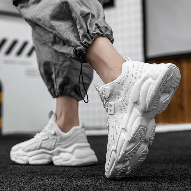

Guys Solid Lace-up Chunky Sneakers, White