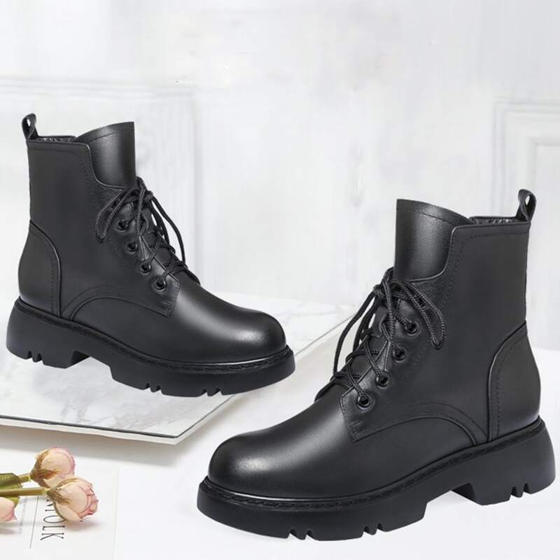 

Lace-up Side Zip Combat Boots, Black