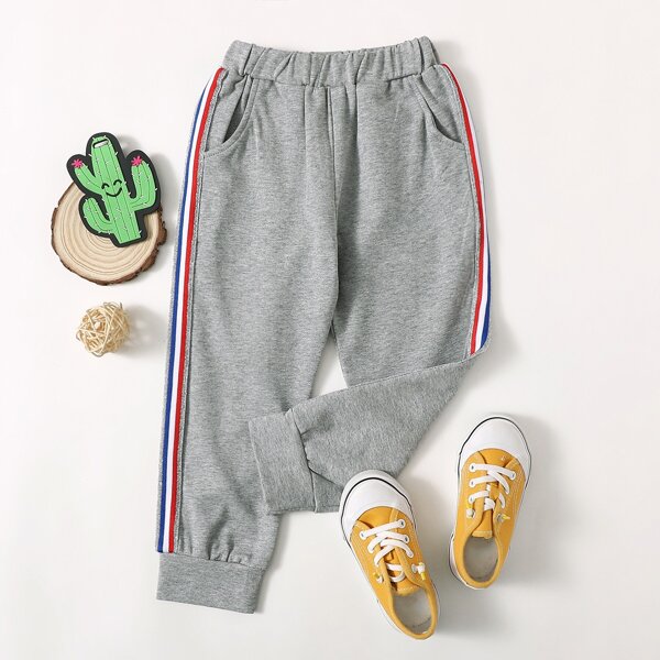 

Toddler Girls Striped Tape Side Sweatpants, Grey