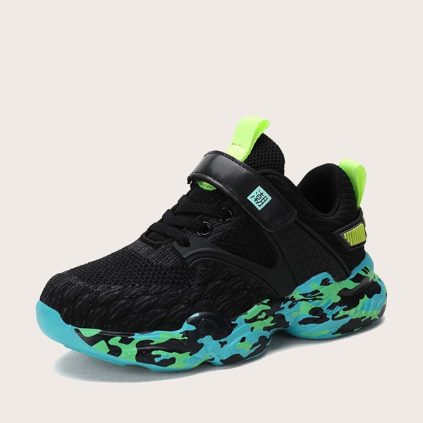 

Boys Chinese Letter Graphic Chunky Sneakers, Dark green