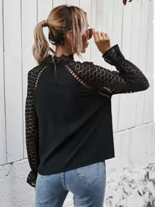 SHEIN Frenchy 緹花蕾絲面後鎖孔襯衫