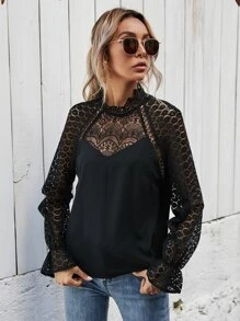 SHEIN Frenchy 緹花蕾絲面後鎖孔襯衫