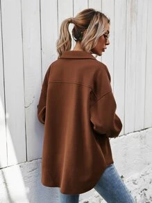 SHEIN Frenchy Áo khoác Túi màu trơn Giải trí - Cà phê nâu - Xem 2