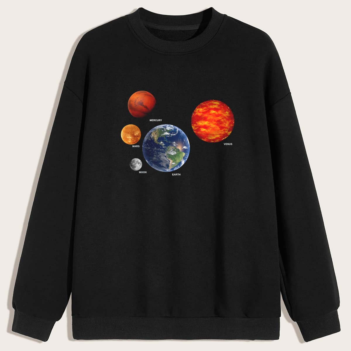 

Guys Letter Planets Graphic Sweatshirt, Black