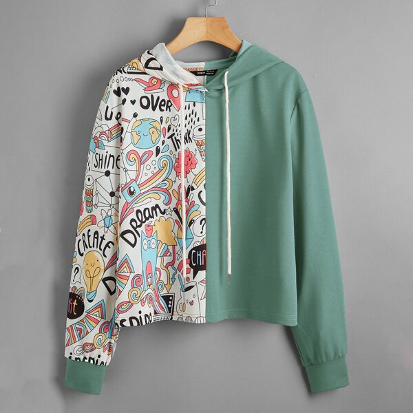 

Cartoon Graphic Spliced Hoodie, Multicolor