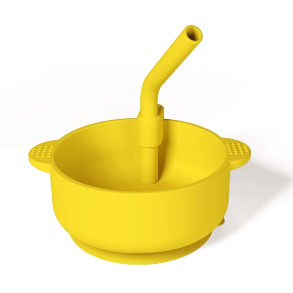 

2pcs Kids Suction Cup Silicone Bowl & Straw, Yellow
