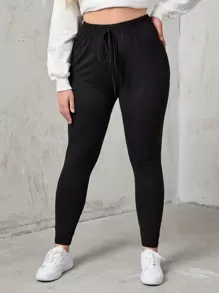 Calvaya Plus Knot Front Solid Leggings - Black - View 1