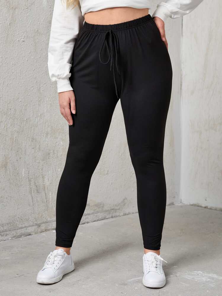Plus Knot Front Solid Leggings