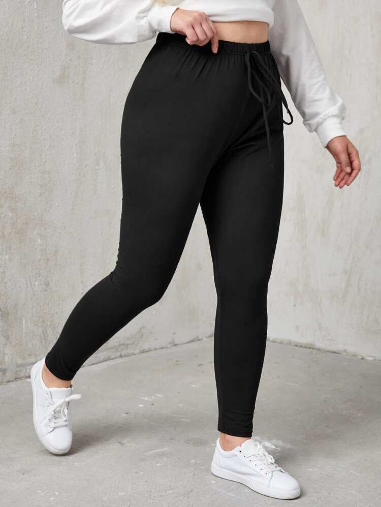 Plus Knot Front Solid Leggings